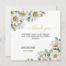 Tarjeta De Agradecimiento Chic White Daisy Floral Greenery Birthday