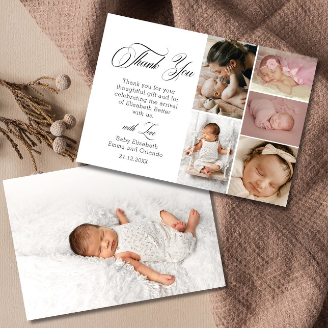 Tarjeta De Agradecimiento Chic White Six Photo Baby Shower Thank You (Subido por el creador)