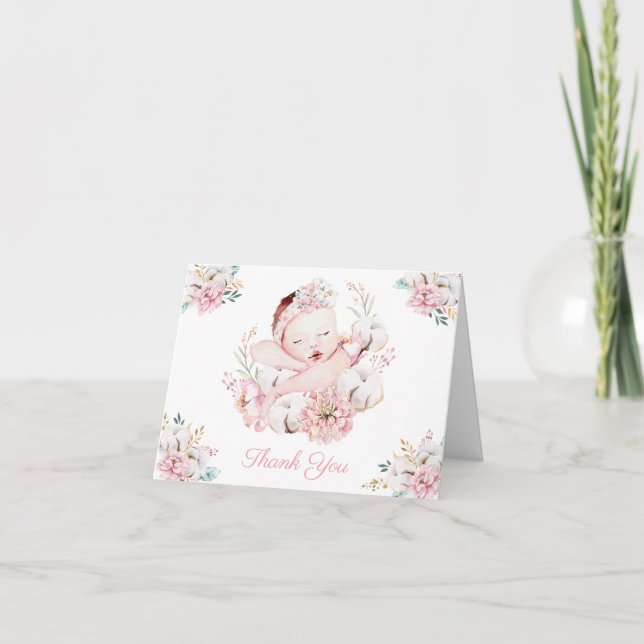 Tarjeta De Agradecimiento Chica acuarela Bebé Gracias Cartas (Anverso)