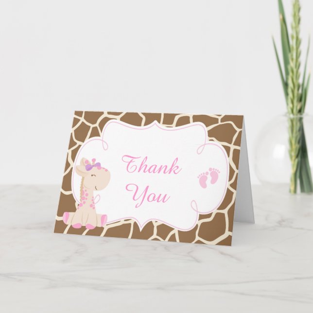 Tarjeta De Agradecimiento Chica amable Giraffe Gracias (Anverso)