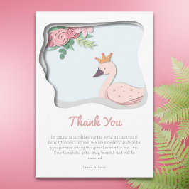 Tarjeta De Agradecimiento Chica Baby Shower de cisne rosa