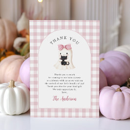 Tarjeta De Agradecimiento Chica Baby Shower de Fantasma Rosa Gingham Hallowe