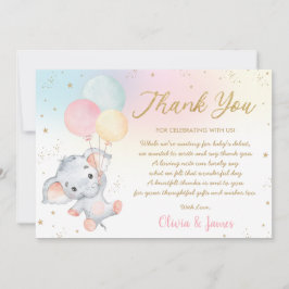 Tarjeta De Agradecimiento Chica Baby Shower de Whimsical Cute Elephant Ballo