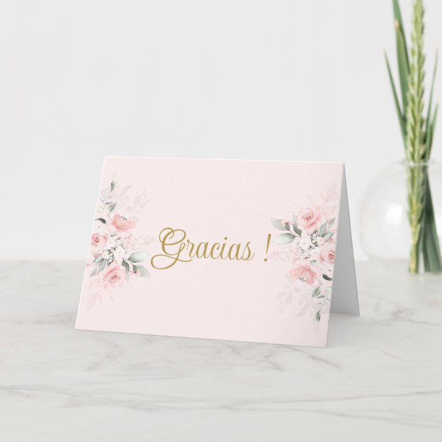 Tarjeta De Agradecimiento Chica Baby Shower en español con florido rosa (Anverso)