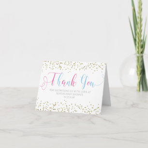 Tarjeta De Agradecimiento Chica Baby Shower Gold Pink Blue Boy Gracias