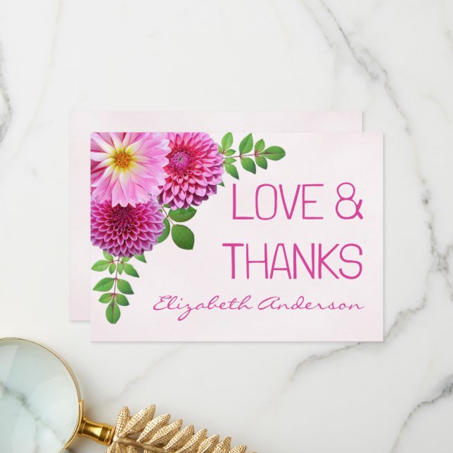 Tarjeta De Agradecimiento Chica Baby Shower Pink Purple Dahlia (Anverso/Reverso In Situ)