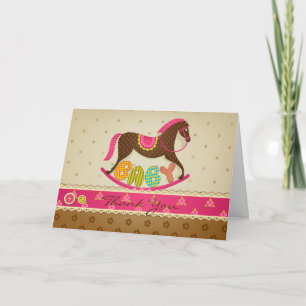 Tarjeta De Agradecimiento Chica Baby Shower Rocking Horse Gracias