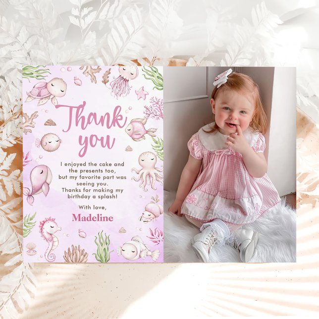 Tarjeta De Agradecimiento Chica Bajo El Mar Cumpleaños Fiesta Foto (Subido por el creador)