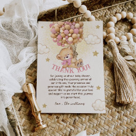 Tarjeta De Agradecimiento Chica Bebé Beige Rosa con Globos Cumpleaños