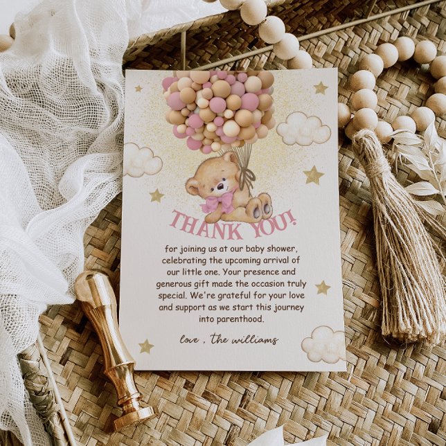 Tarjeta De Agradecimiento Chica Bebé Beige Rosa con Globos Cumpleaños (Subido por el creador)