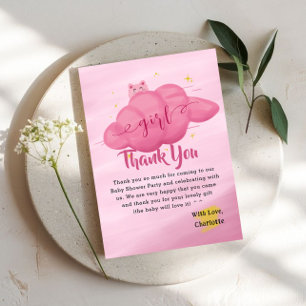 Tarjeta De Agradecimiento Chica Bebé Cumpleaños Nube Acuarela Adorable