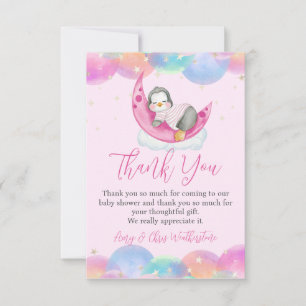 Tarjeta De Agradecimiento Chica Bebé Pingüino Cumple de Bebé Rosa