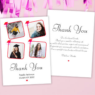 Tarjeta De Agradecimiento Chica Blanco Rojo Rosado Graduación Moderna Simple