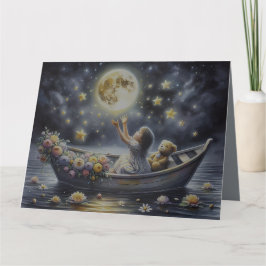 Tarjeta De Agradecimiento Chica Caprichosa Escena de Fantasía Soñada Lunar