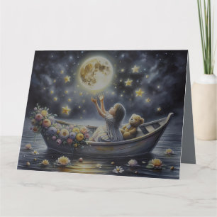 Tarjeta De Agradecimiento Chica Caprichosa Escena de Fantasía Soñada Lunar