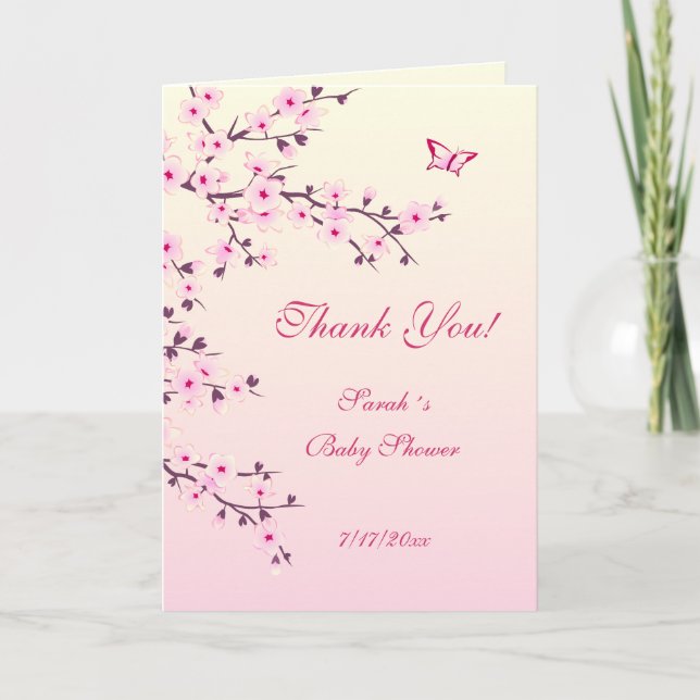 Tarjeta De Agradecimiento Chica Cherry Blossom Baby Shower (Anverso)