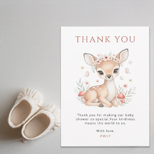 Tarjeta De Agradecimiento Chica Cierva Bosque Rubor Rosa Baby Shower