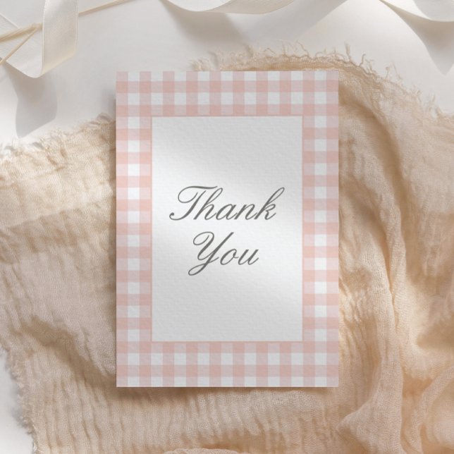 Tarjeta De Agradecimiento Chica clásico rosado de Gingham Baby Shower (Subido por el creador)
