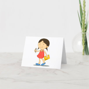 Tarjeta De Agradecimiento Chica Con Un Libro De Esquemas