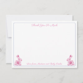 Tarjeta De Agradecimiento Chica conejo Chinoiserie rosa y blanco para baby s