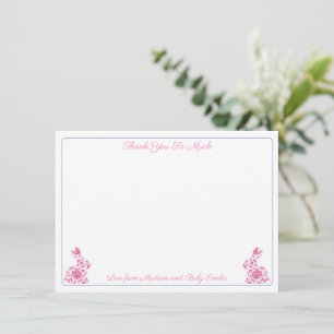 Tarjeta De Agradecimiento Chica conejo Chinoiserie rosa y blanco para baby s
