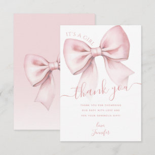 Tarjeta De Agradecimiento Chica Coqueta de lazo rosa Es una ducha de bebé ni