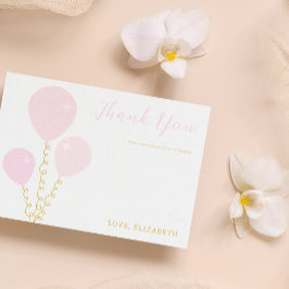 Tarjeta De Agradecimiento Chica Cumpleaños Bebé Globos Rosados