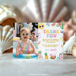 Tarjeta De Agradecimiento Chica Cumpleaños Playa Tropical Fiesta Verano Foto