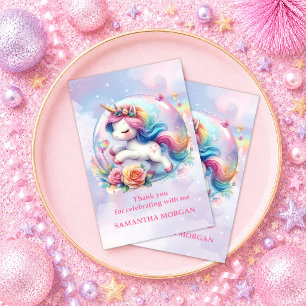 Tarjeta De Agradecimiento Chica Cumpleaños Unicornio Mágico Colorido Gracias