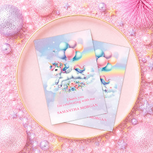 Tarjeta De Agradecimiento Chica Cumpleaños Unicornio Magico Pastel Gracias C