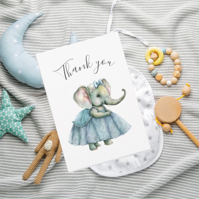 Tarjeta De Agradecimiento Chica Cute Elephant Baby Shower (Subido por el creador)