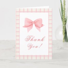 Tarjeta De Agradecimiento Chica Cute Pink Gingham Plaid Bow Baby Shower