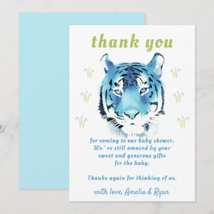 Tarjeta De Agradecimiento Chica de Acuarela de Cabeza de Tigre Azul Baby Sho