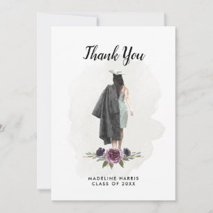 Tarjeta De Agradecimiento Chica de acuarela floral personalizada foto gradua