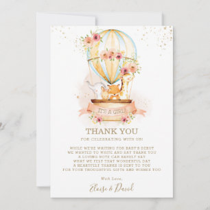 Tarjeta De Agradecimiento Chica de animales de la jungla de Baby Shower con