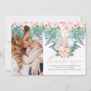 Tarjeta De Agradecimiento Chica de animales de la selva foto de cumpleaños