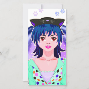 Tarjeta De Agradecimiento chica de anime, mujeres gatas