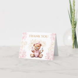 Tarjeta De Agradecimiento Chica de Año Nuevo rosa de oso lindo Baby Shower