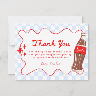 Tarjeta De Agradecimiento Chica de Azul Rojo Lista para Estallar Baby Shower