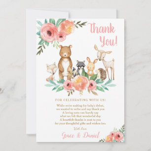 Tarjeta De Agradecimiento Chica de Baby Shower de los animales de las tierra