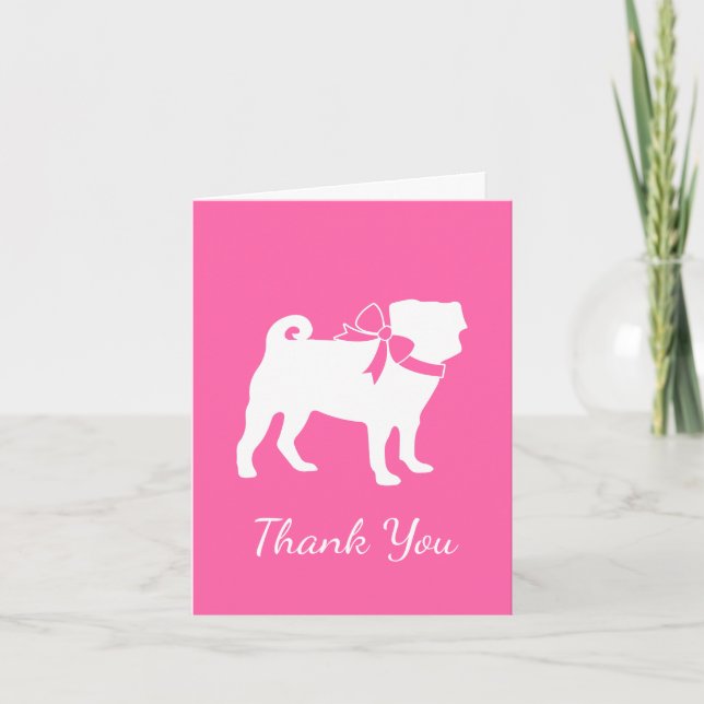 Tarjeta De Agradecimiento Chica de Baby Shower pug Dog Pink with Bow (Anverso)