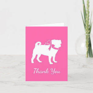 Tarjeta De Agradecimiento Chica de Baby Shower pug Dog Pink with Bow