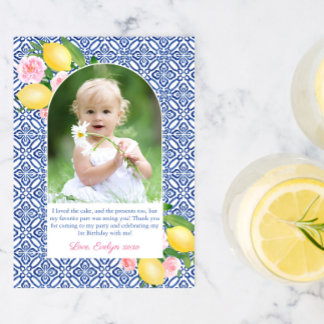 Tarjeta De Agradecimiento Chica de Baldosas Azules Positano Lemons