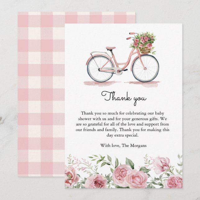 Tarjeta De Agradecimiento Chica de bicicleta rosa cúpula Baby Shower (Anverso / Reverso)