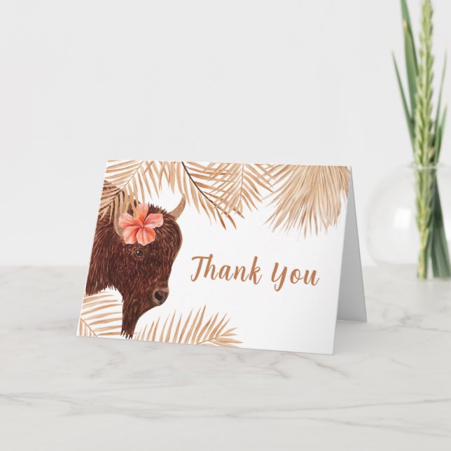 Tarjeta De Agradecimiento Chica de Boho Floral Holy Cow Baby Shower (Anverso)