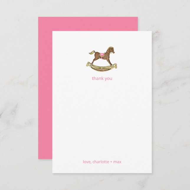 Tarjeta De Agradecimiento Chica de caballo mecedora baby shower gracias (Anverso / Reverso)
