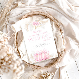 Tarjeta De Agradecimiento Chica de calabaza rosa Floral Bow Baby Shower
