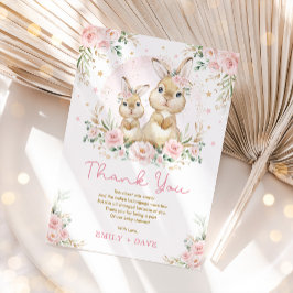 Tarjeta De Agradecimiento Chica de conejo conejo conejo con flores rosadas B