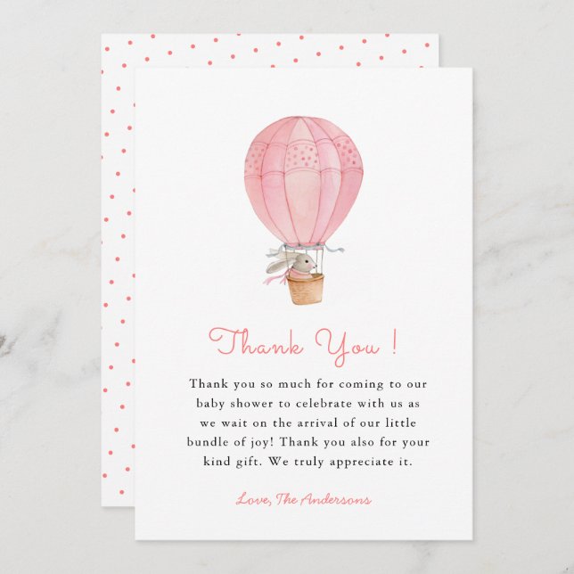 Tarjeta De Agradecimiento Chica de conejo Ducha de bebé Gracias (Anverso / Reverso)