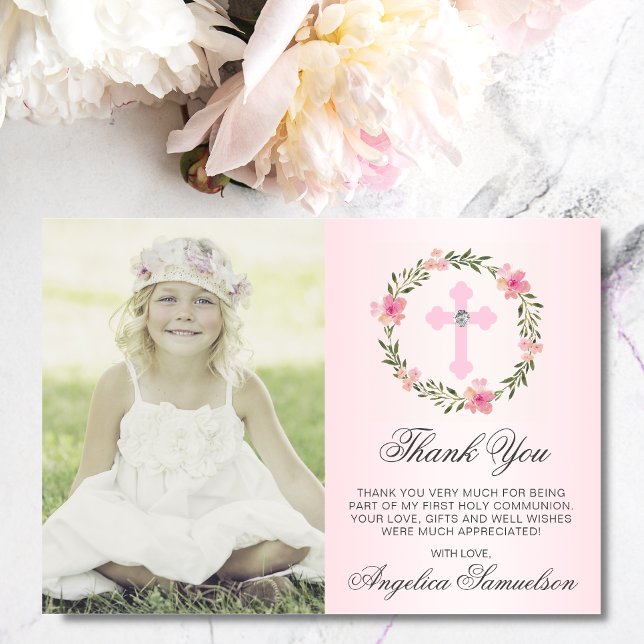 Tarjeta De Agradecimiento Chica de confirmación de bautismo FOTO floral (Subido por el creador)